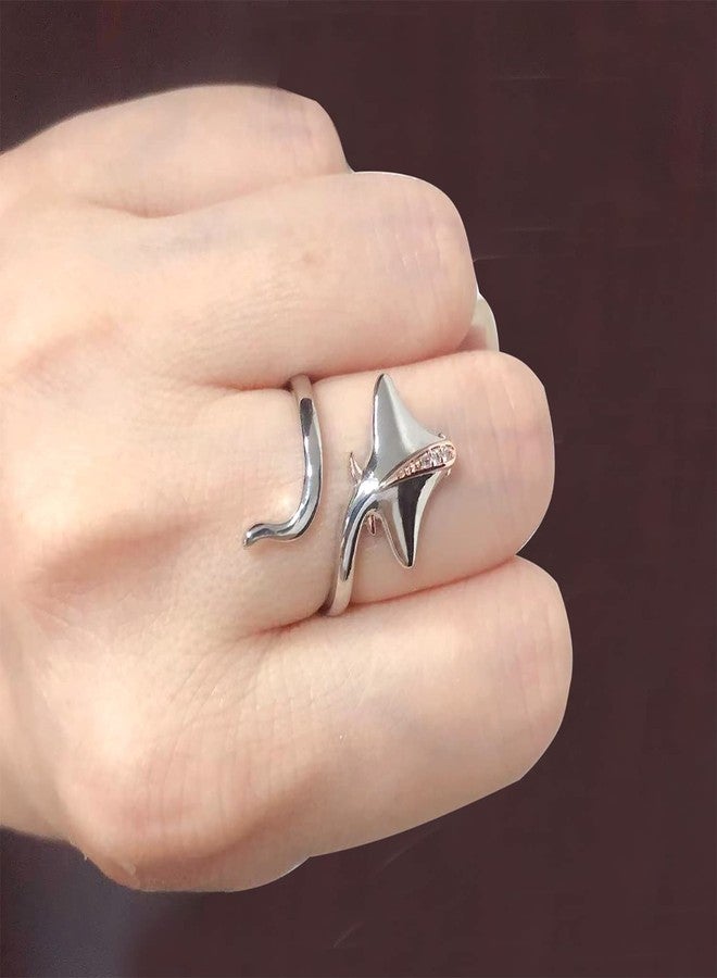 Ecooon 925 Sterling Silver Stingray open adjustable Ring for women, ocean Animal adjustable Cubic Zirconia ring, Manta Ray Wrap Open Ring for Women gift Jewelry size 6-10 - Image 5